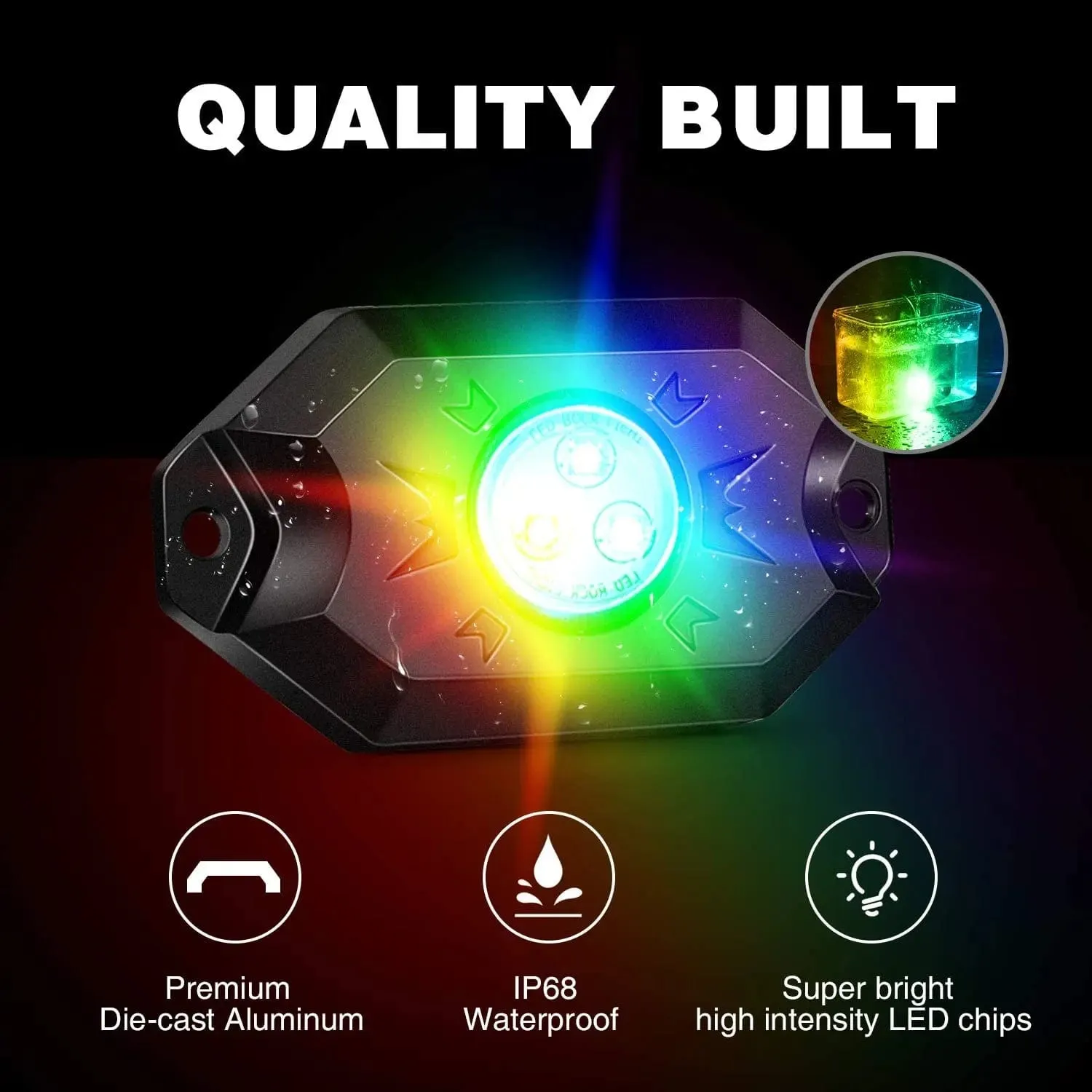 2Pcs 3FT Spiral Antenna Bluetooth Remote App Control Led Whip Light | 4Pcs RGB Rock Lights | Wire 5Pin Switch Kits
