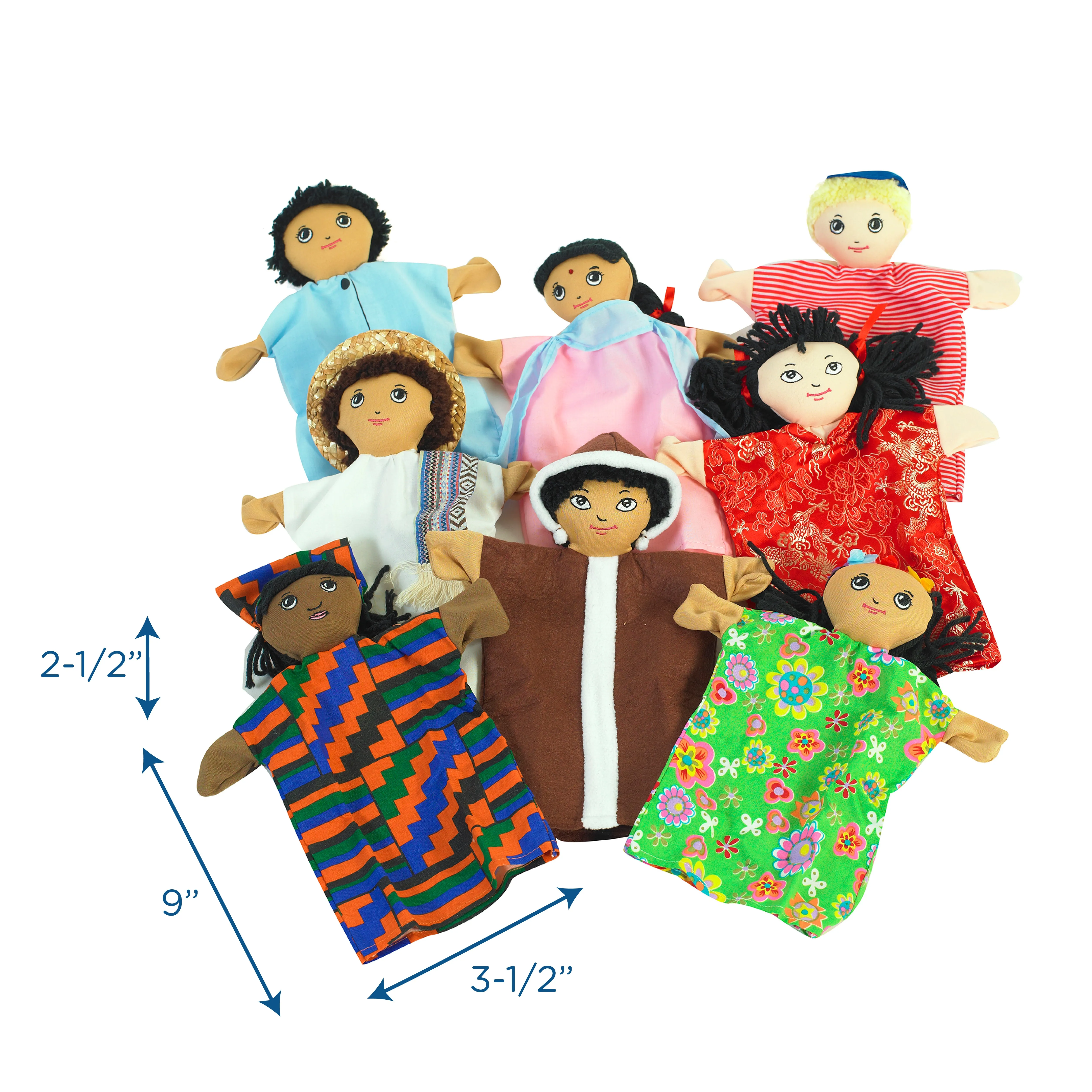 MULTI-CULTURAL 9" HAND PUPPETS SET OF 8
