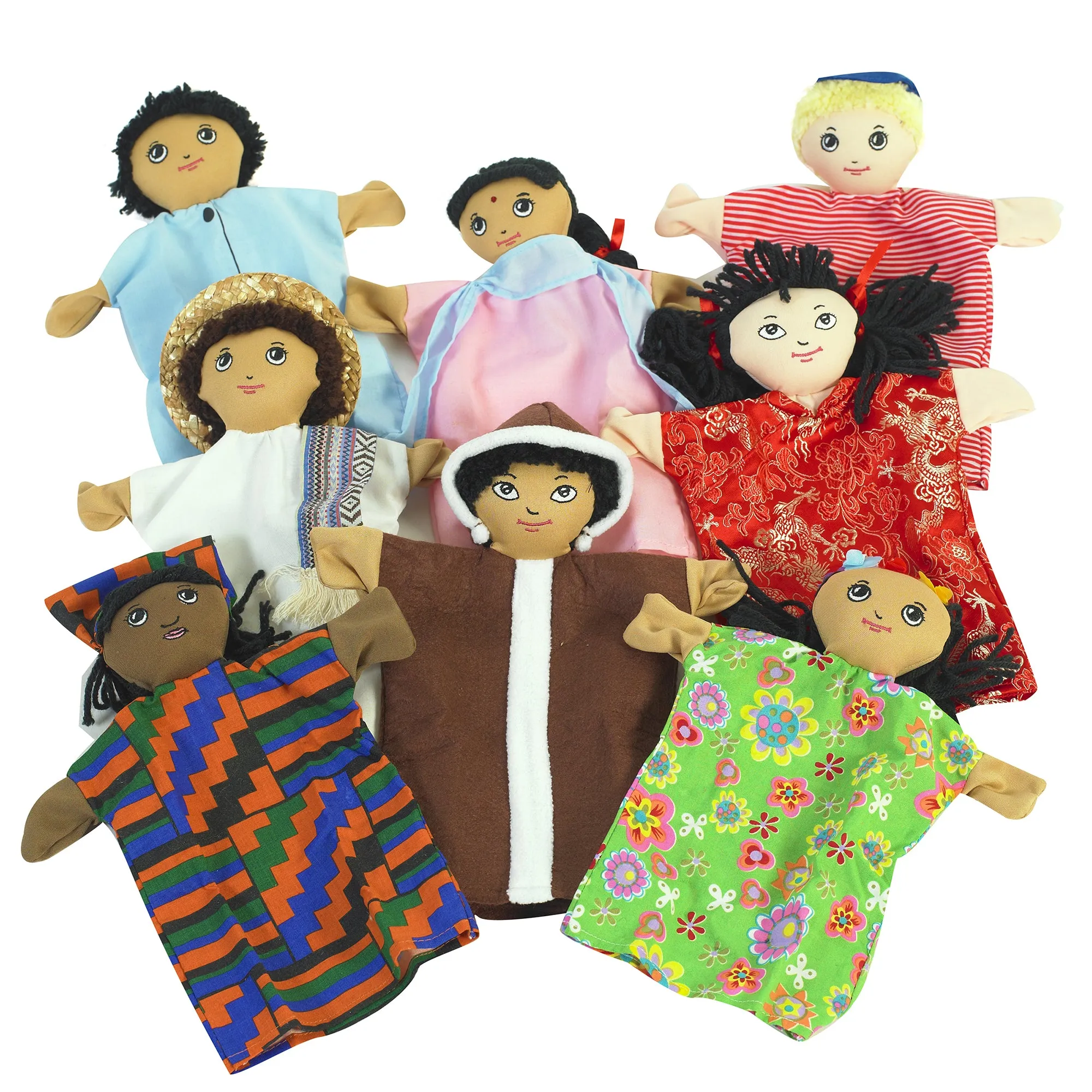 MULTI-CULTURAL 9" HAND PUPPETS SET OF 8