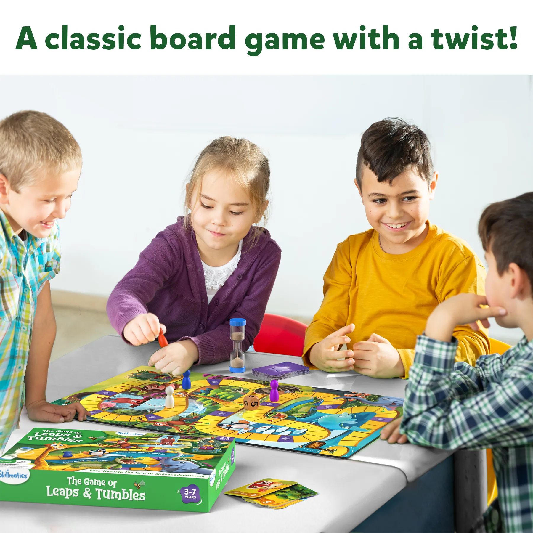 Skillmatics Board Game - Leaps & Tumbles, Race Through The Land of Animal Adventures, Classic Game with a Twist for Ages 3 to 7
